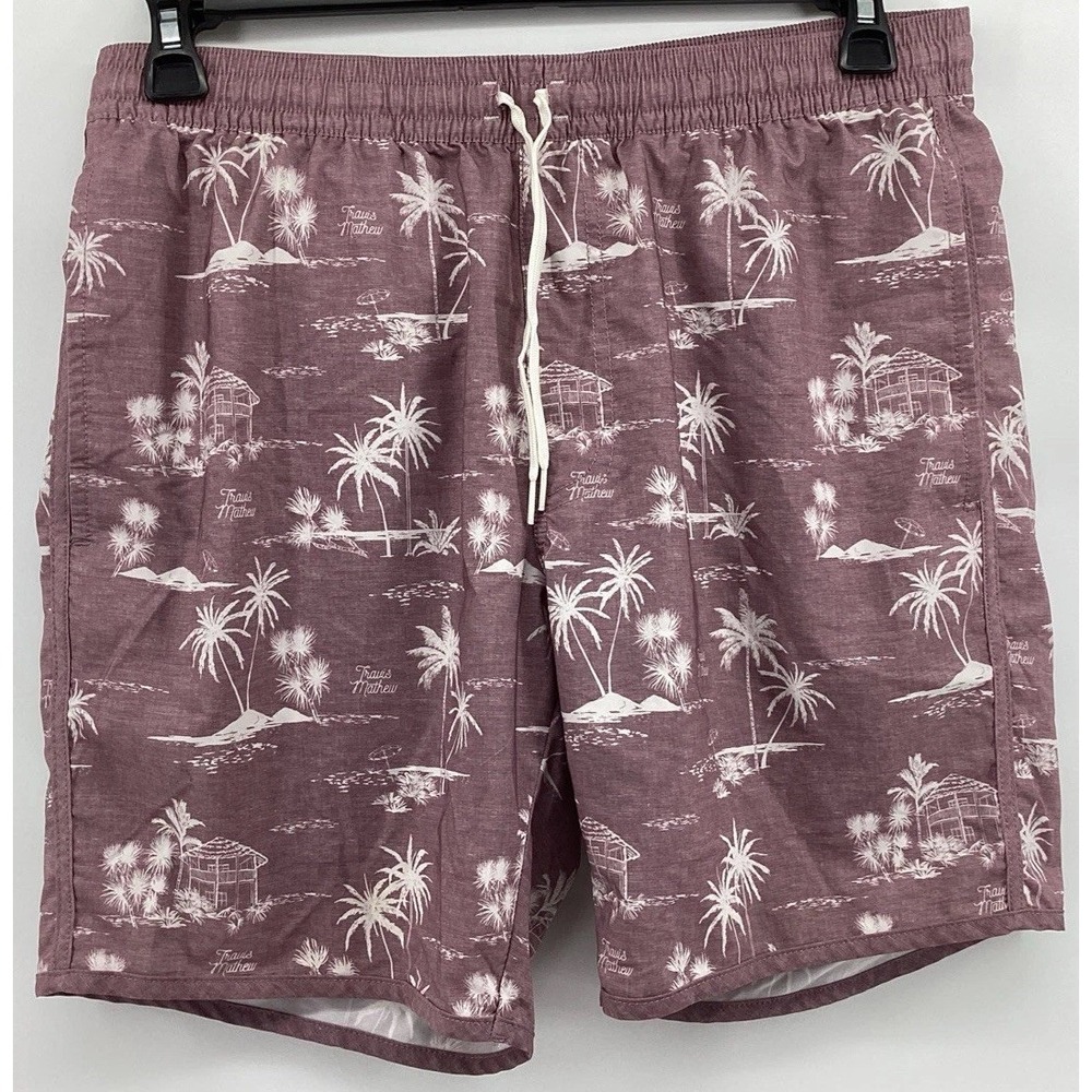 Travis Mathew Swim Shorts Trunks Lawn Darts Purple Tropical Boardshort Size L